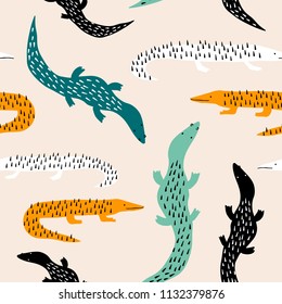Seamless pattern with salamandras. Creative jungle childish texture. Great for fabric, textile Vector Illustration