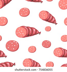 Seamless pattern with salami on a white background