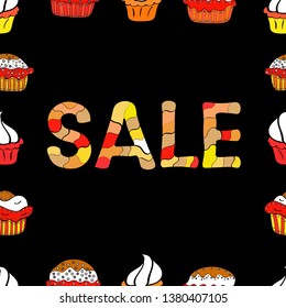 Seamless pattern. Sale banner template design, Big sale special offer. Vector illustration. Illustration in black, red and yellow colors. End of season special offer banner.