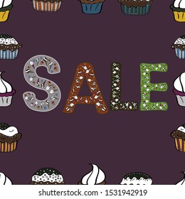 Seamless pattern. Sale banner template design, Big sale special offer. Vector illustration. End of season special offer banner. Illustration in white, gray and brown colors.