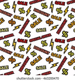 Seamless pattern with sale, discount, promotion or advertising and percent signs. Digital communication and marketing concept. Light background for advertising. Vector illustration stock vector.