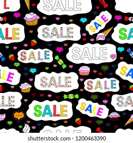 Seamless pattern. Sale, give away banner, raster tag. Grunge pained background, frame border. White, green and blue friday sale label. Cute sticker illustration. Marketing campaign sale advert label.