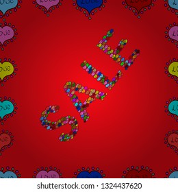 Seamless pattern. Sale lettering in red, blue and black colors. Gift certificate, voucher, coupon template with watercolor paint textured watermelon on trendy striped background. Vector illustration.