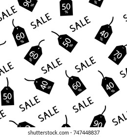 Seamless pattern with Sale text and discount tags. Black friday Sale background