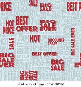 Seamless pattern with sale words. Vector background