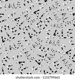Seamless pattern sale-vector illustration. Spotted text on a gray background.