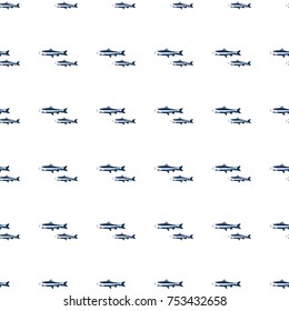 Seamless pattern salmon fish cartoon travel vector illustration isolated on white background, sea food element decorative scandinavian texture for minimalist design wallpaper, textile, restaurant menu