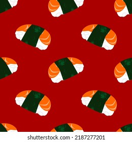 Patrón sin soldadura de salmón sushi o nigiri para textil, fondo, papel pintado o envoltura de regalo