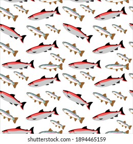 Salmón y trucha peces patrón transparente repetición animal diseño de fondo arte idea