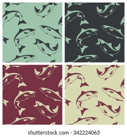 Seamless pattern with salmon. Vector EPS8 illustration.