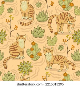 Seamless pattern with sand dune cats. Vector graphics.