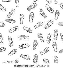 Seamless Pattern Sandal footwear set hand drawing sketch isolated white background