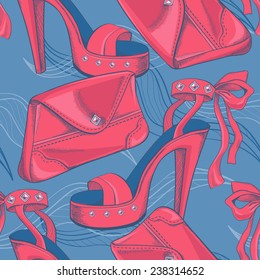 Seamless pattern with sandals and clutches