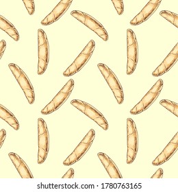 Seamless Pattern with Sandwich bun. Bakery product. For printing wrapping paper, packaging, fabric. Hand Drawn vector illustration.