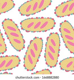 Nahtloses Muster mit Sandwiches. Einzeln auf weißem Hintergrund. Lebensmitteldesign für Textilien, Gewebe, Umhüllungspapier, Vektorillustration-Stockillustration.