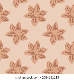 Seamless pattern sanise on beige background. Vector repeat template spice in doodle style. Hand drawn elements nature texture for fabric, wrapping paper, wallpaper.