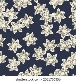 Seamless pattern sanise on dark blue background. Vector repeat template spice in doodle style. Hand drawn elements nature texture for fabric, wrapping paper, wallpaper.