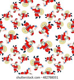 seamless pattern of Santa Claus with bag of gifts and snowflakes vector illustration