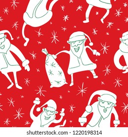 Seamless pattern with Santa Claus. Christmas and New Year background in cute doodle style. Vector winter illustration for textile, fabric and surface design