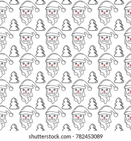 Seamless pattern with Santa Claus and Christmas tree.