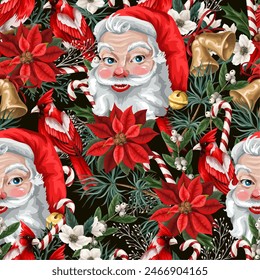 Seamless pattern with Santa Claus face. Vector