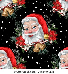 Seamless pattern with Santa Claus face. Vector