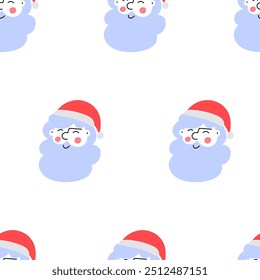 Seamless pattern. A Santa Claus face. Christmas design. Flat illustration design on white background.