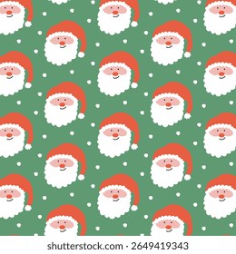 Padrão contínuo com rosto de Papai Noel. Conceito de design de feriado. Fundo do tema de Natal para embrulho de presente, tecido e decoração.