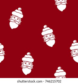 Seamless Pattern , Santa Claus Face on a Red Background, Vector Illustration   