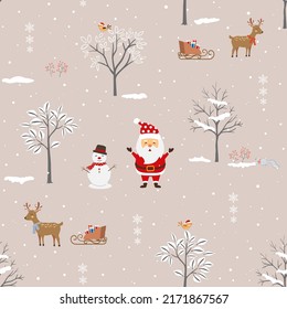 Seamless pattern with Santa Claus and friends happy on winter night for Christmas or new year decorative,vector illustration