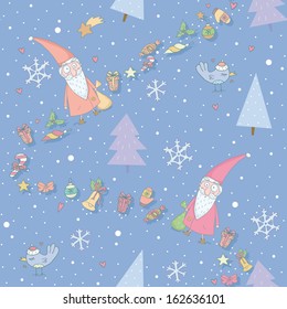 Seamless pattern with Santa Claus and gifts. EPS 10. No transparency. No gradients.