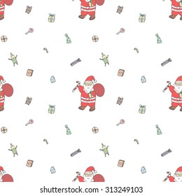 Seamless pattern of Santa Claus and gifts