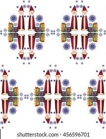 seamless pattern with Santa Claus, gifts and snowflake on a white background