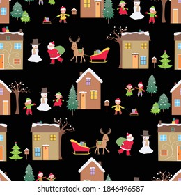 Seamless pattern with Santa Claus and happy kids in christmas