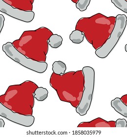 seamless pattern of Santa Claus hat on white background