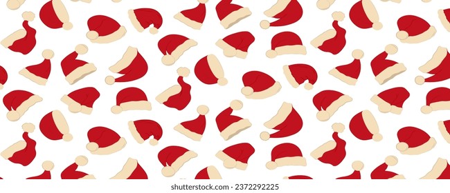 Seamless pattern with Santa Claus hats on a white background. Winter vector illustration.