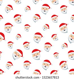 Seamless pattern Santa Claus on white. Flat Happy New Year, Christmas, winter, holidays texture for print, paper, design, fabric, decor, gift wrap, background. Vector illustration