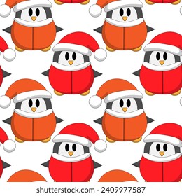 Seamless pattern with Santa Claus Penguin
