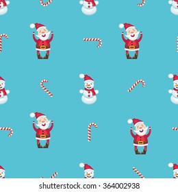 seamless pattern with Santa Claus in a red costume, snowman and candy cane. eps10 Vector illlustration