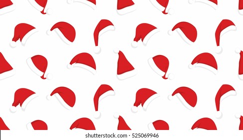 Seamless pattern with Santa Claus red hats. Christmas clothes holiday background