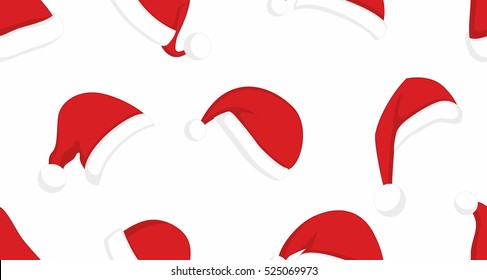 Seamless pattern with Santa Claus red hats. Christmas clothes holiday background