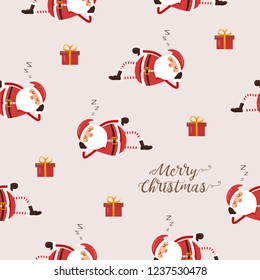Seamless pattern of Santa Claus sleeping and gife.