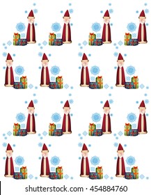 seamless pattern with Santa Claus, snowflake and presents