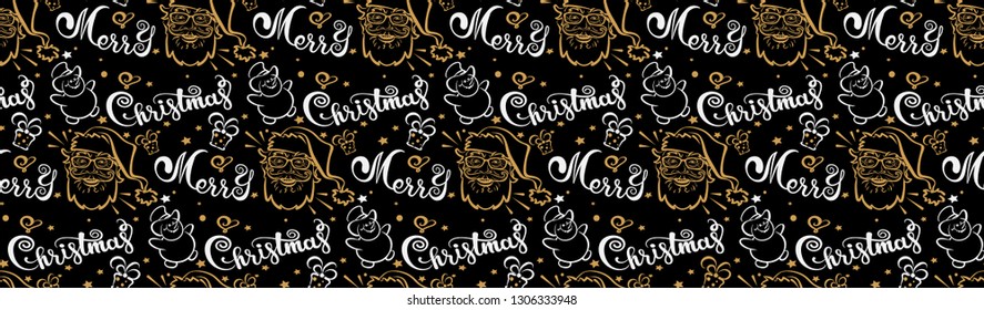 Seamless pattern with Santa Claus and snowman. Vector image