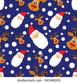 seamless pattern with santa claus,deer and snowflakes
