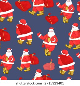 Patrón sin fisuras con Santa Claus sobre un fondo azul