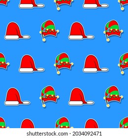 Seamless pattern santa and elf hat.