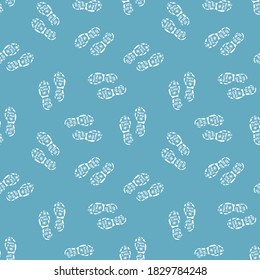 Seamless pattern with Santa footprint on blue background. Claus foot repeat illustration. Winter outdoors silhouette. Christmas guest mark. Vector illustration