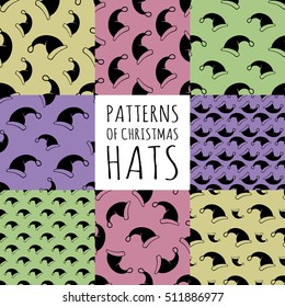 Seamless pattern of Santa hats.