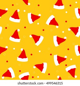 Seamless pattern of Santa hats. Christmas retro background.